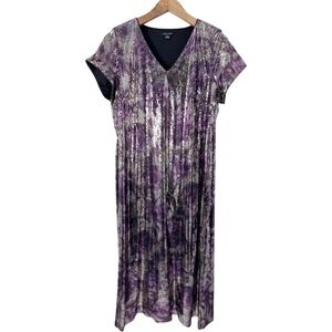 Timeless Naeem Khan Short Sleeve Sequin Silver Purple Maxi Dress Women's Size 1X